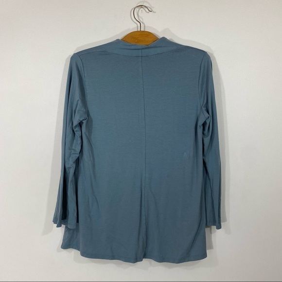 Eileen Fisher Tencel and Lyocell Blue V Neck Long Sleeve Top - Picture 6 of 8